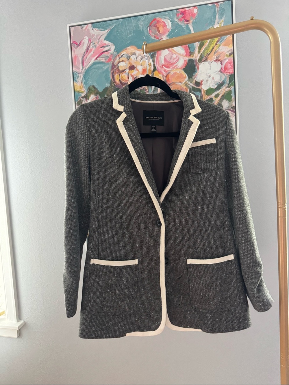 Banana Republic Gray Blazer with Cream Trim
